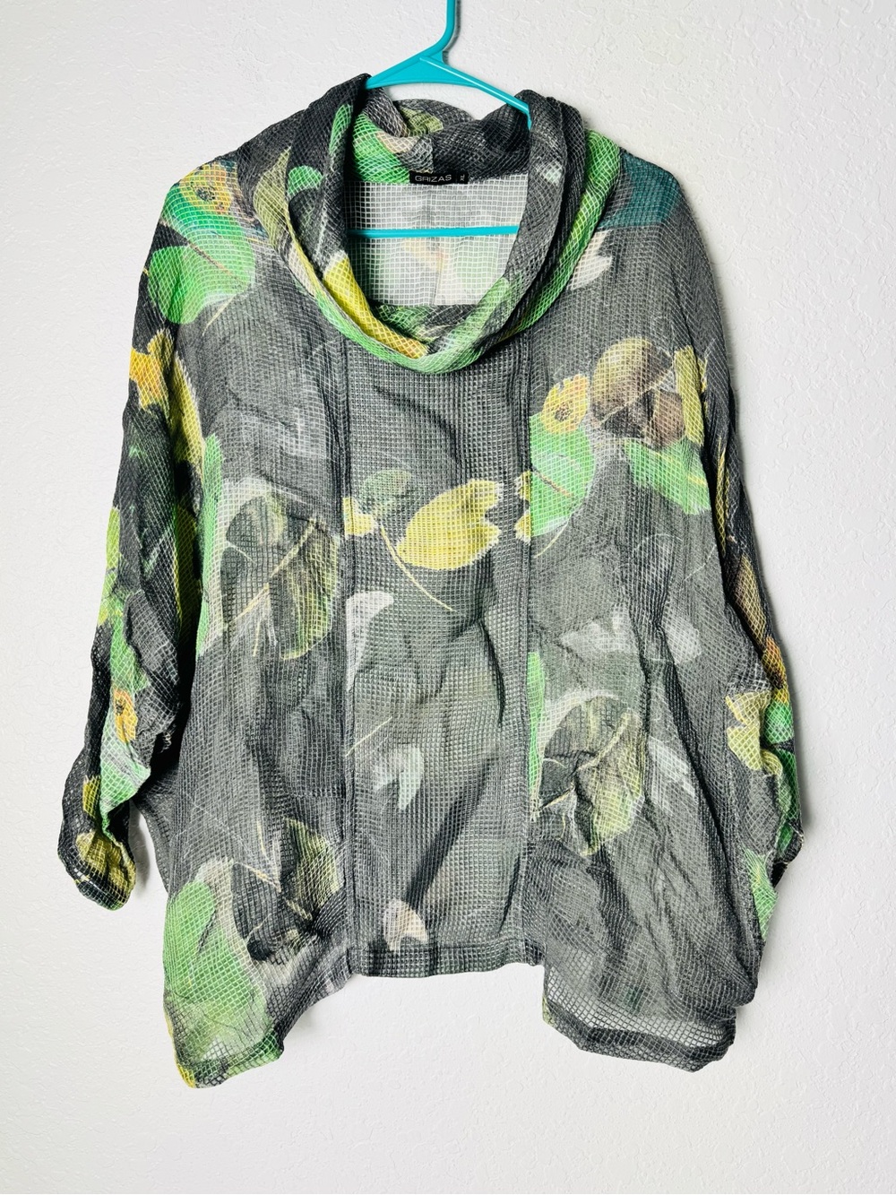 Grizas Sheer Floral Mesh Cowl Neck Tunic Size XL Silk Viscose Water Lillies Silk